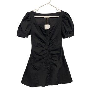 CommenSe Mini Dress Size Medium Short Puff Sleeve Button Up Black Babydoll NEW